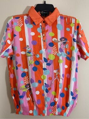 RL Renee Lamor Golfwear Womens Knit Golf Polo Size M Colorful Embellished